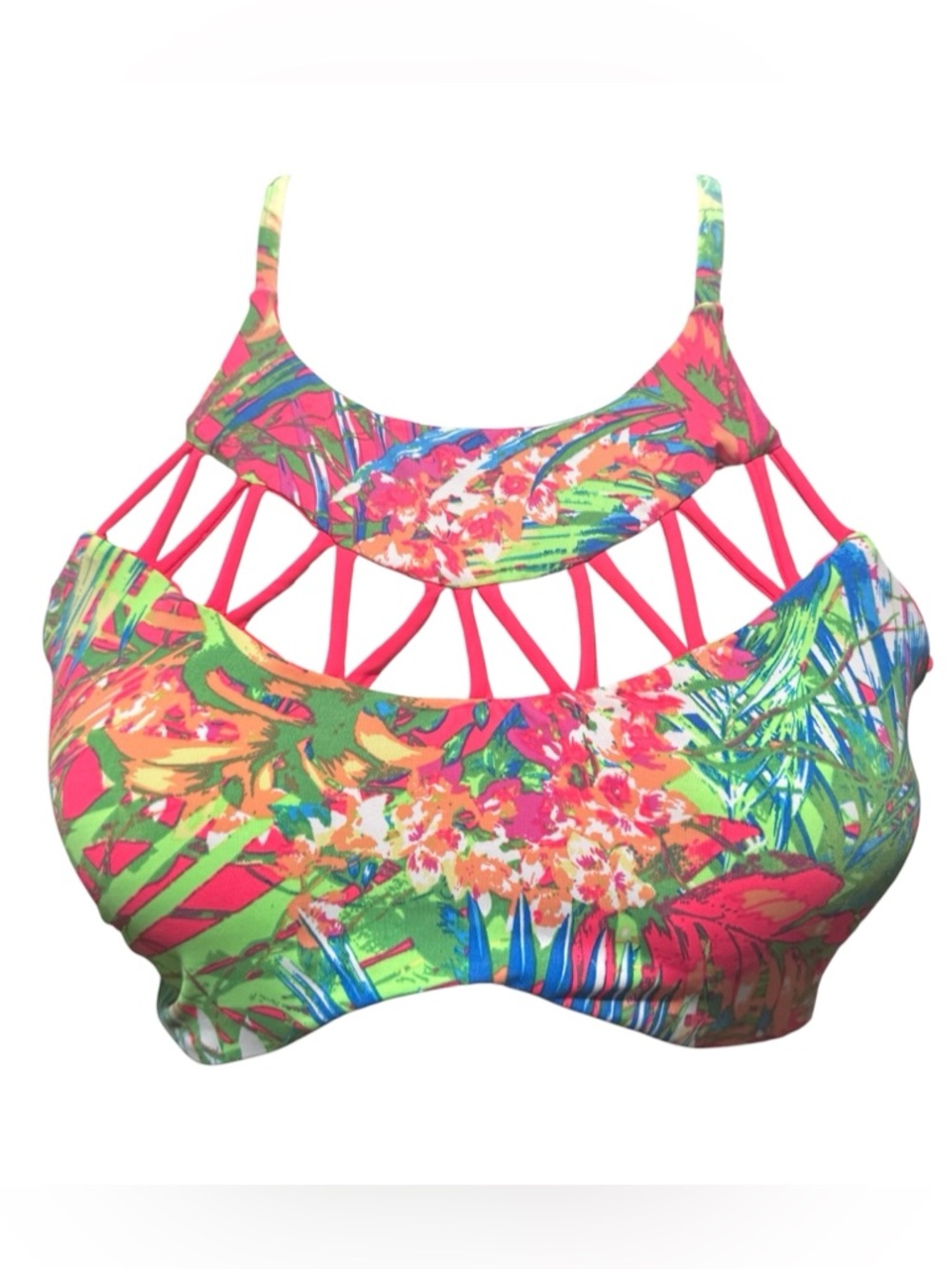 TINIBIKINI Multicolored Abstract Racerback Bikini Top Size Large NEW